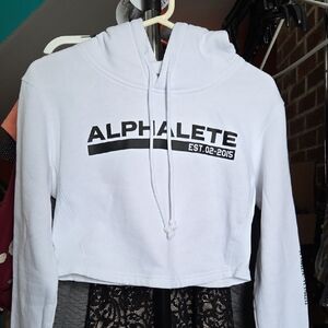 Alphalete White Crop Hoodie with Black Logo